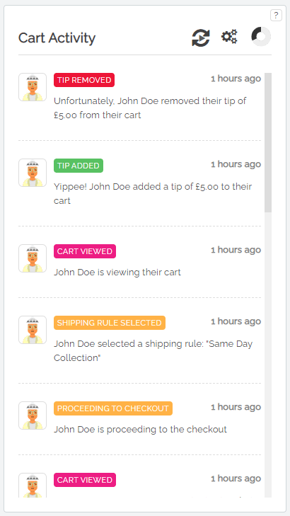 Live Cart Activity Reel - Tipping