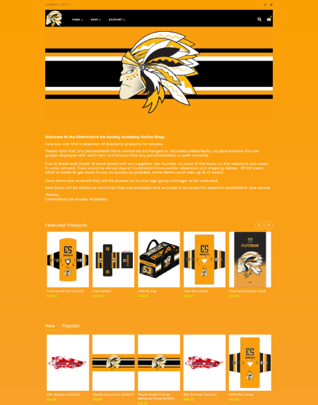 Example of a Sports club store on freewebstore